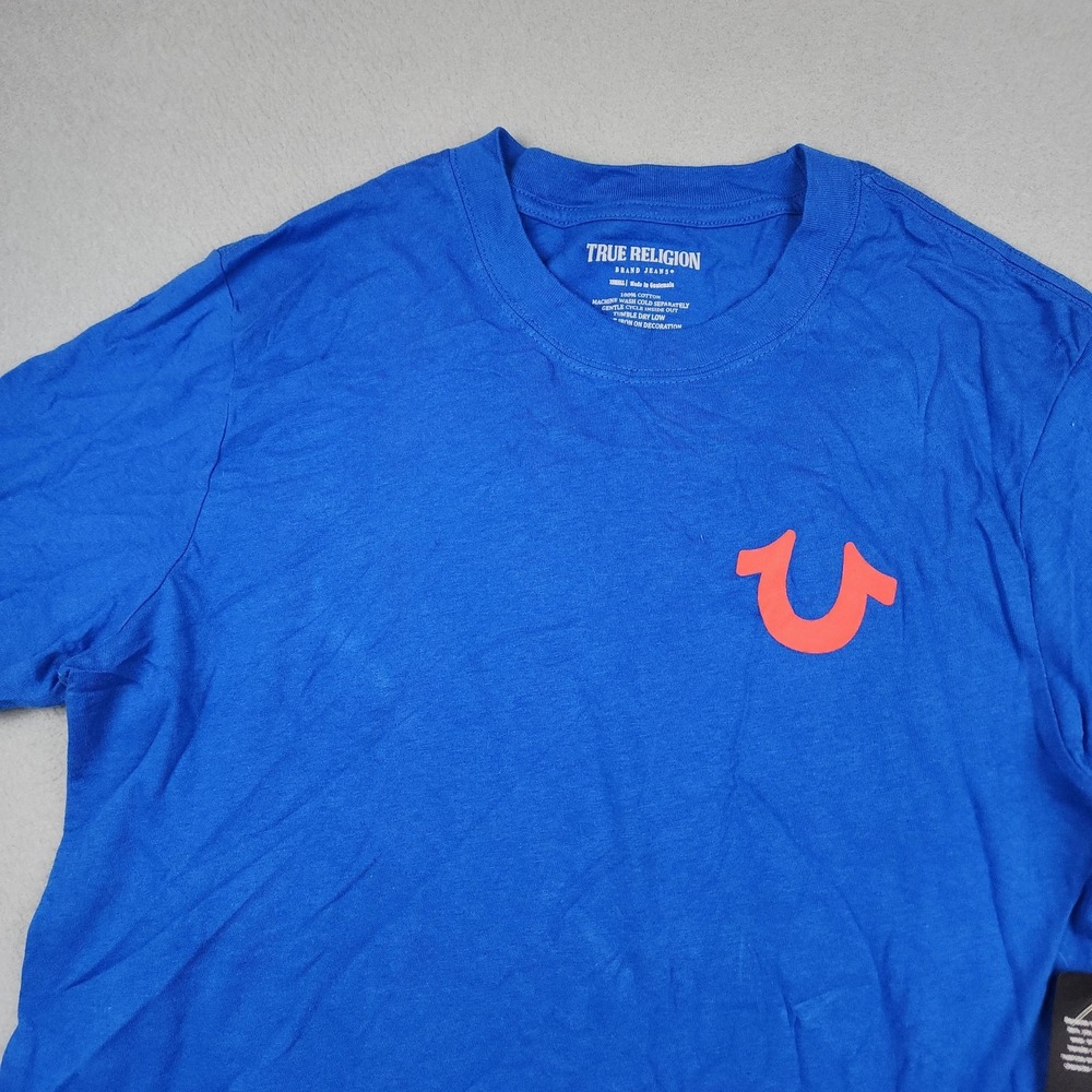 True Religion Shirt Mens XS Victoria Blue Mighty TR Buddha Guitar Graphic Tee